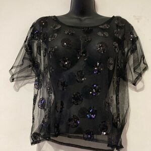 80’sBlack Sheer Sequined shirt. Excellent pre~loved condition shirt